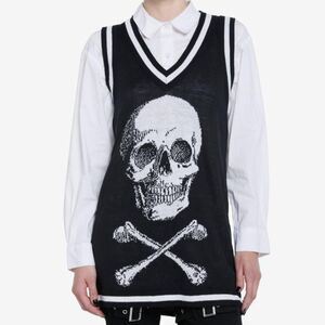 NWT Hot Topic Black & White Skull and Crossbone Oversized Sweater Vest | Size S